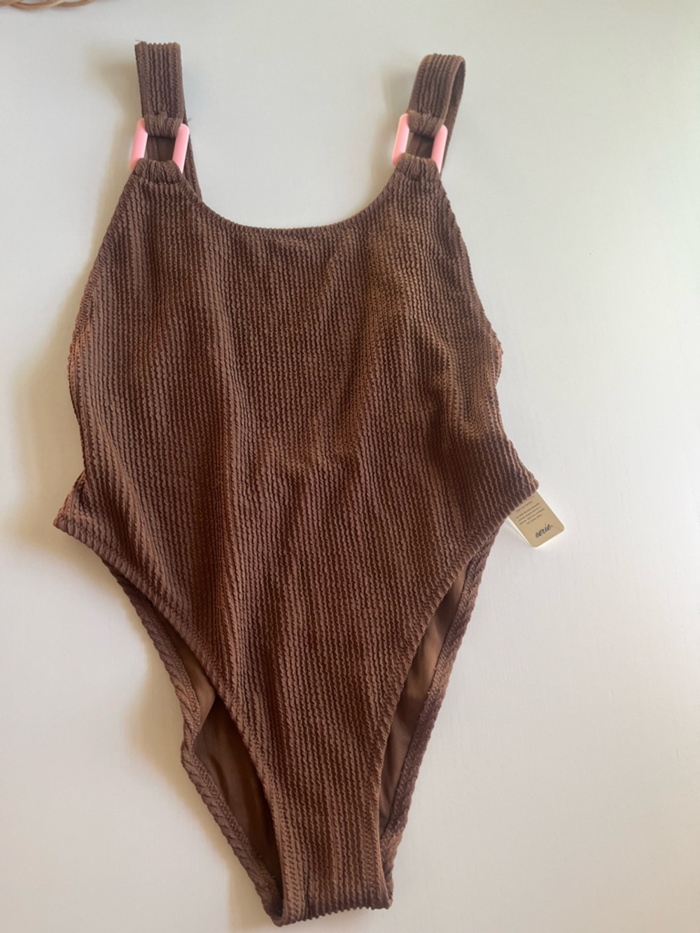 Brown Textured One-Piece Swimsuit